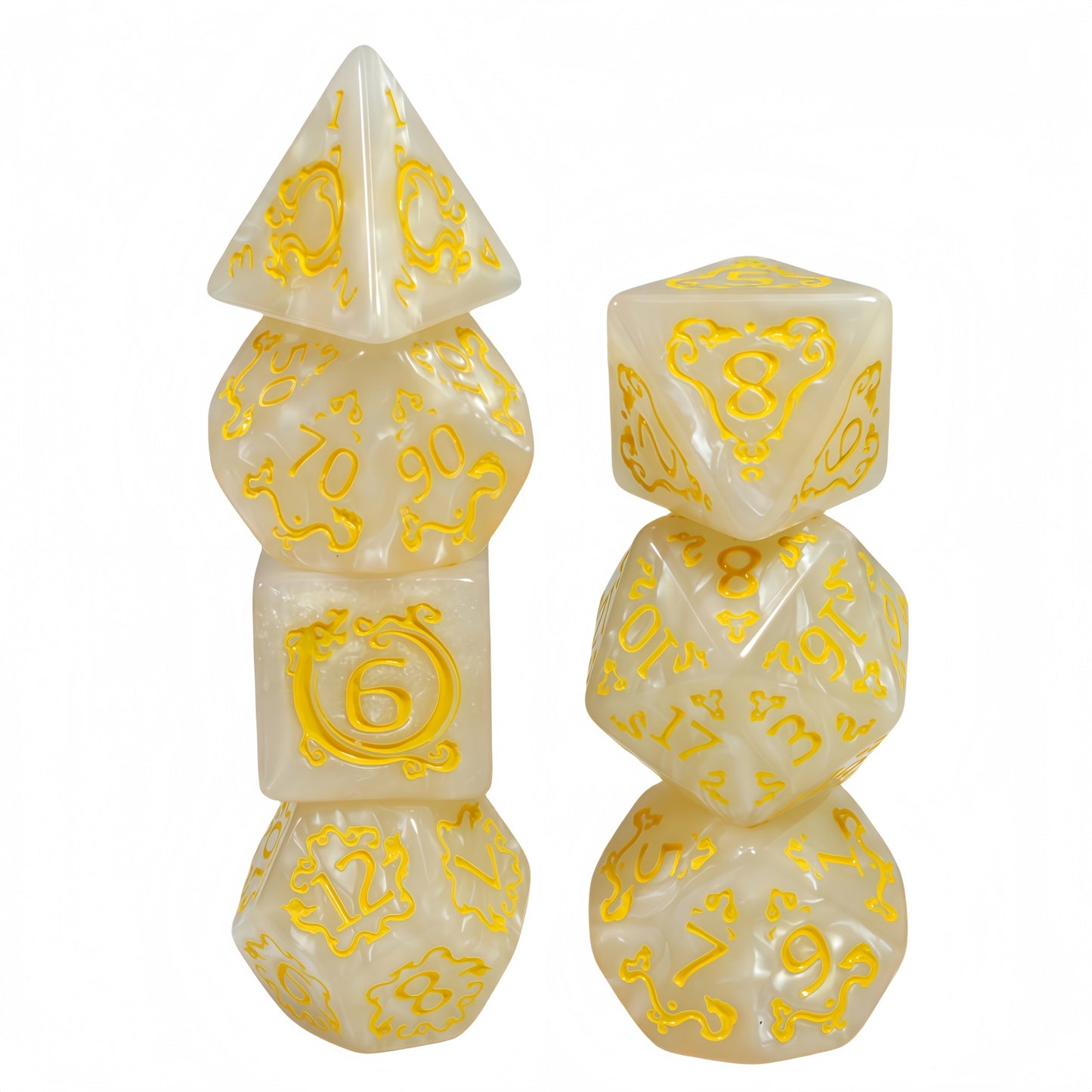 DNDGame Polyhedral Dice Set Dragon Pattern 7pcs of D4 D6 D8 D10 D10% D12 D20 for RPG Board Game Accessories