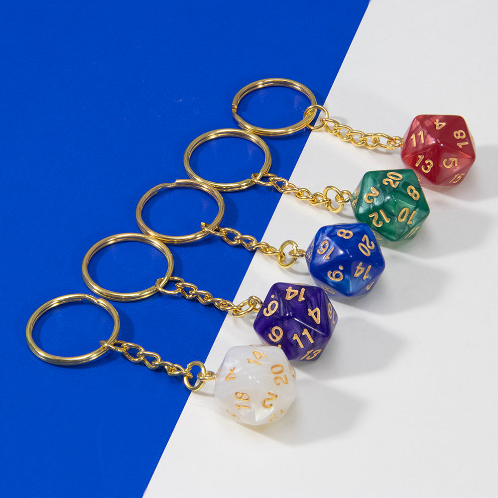 Marble Colored Dice Keychain DND Board Game Souvenirs 20 Sided Dice Pendant Keychain for Men Women
