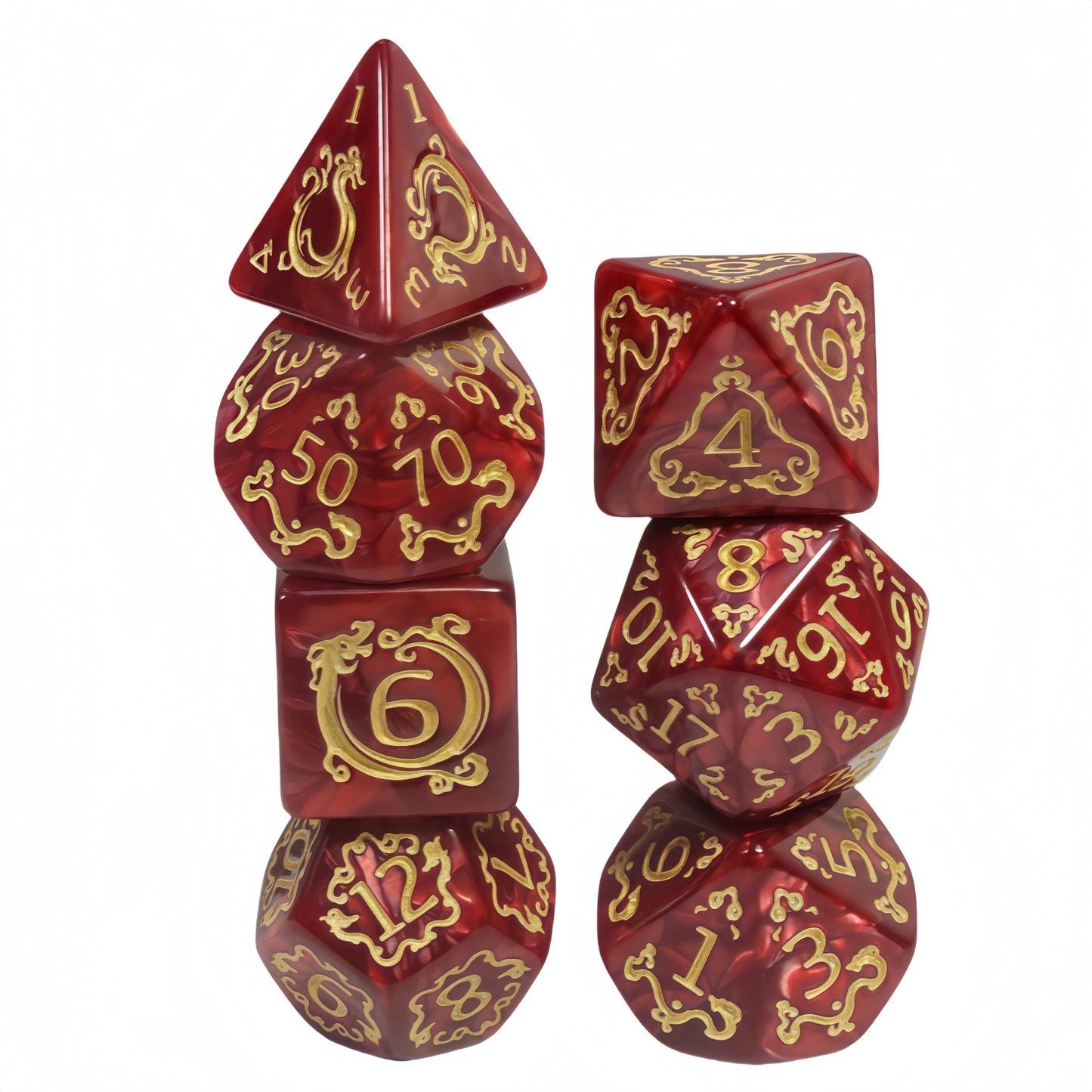 DNDGame Polyhedral Dice Set Dragon Pattern 7pcs of D4 D6 D8 D10 D10% D12 D20 for RPG Board Game Accessories