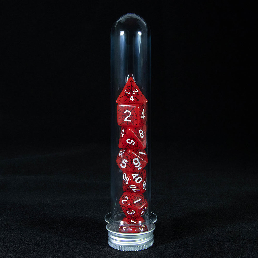 7pcs DND Polyhedral Dice Set Creative Spider Web Design Dice D4-D20 with Tube Playing Table Game for Bar Party Club