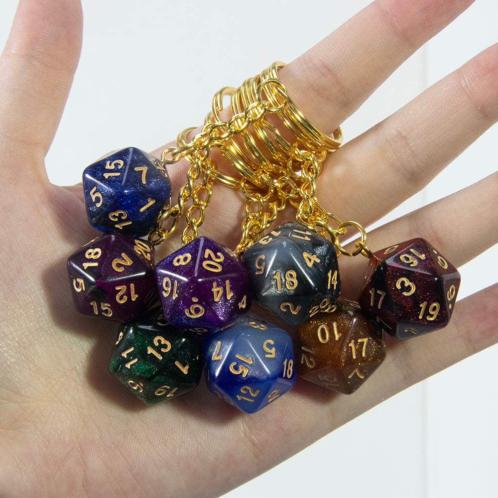 Starry Sky Effect Dice Keychain Fashion Dice Charm Keyring for Pouch Hand Bag Car Pendant
