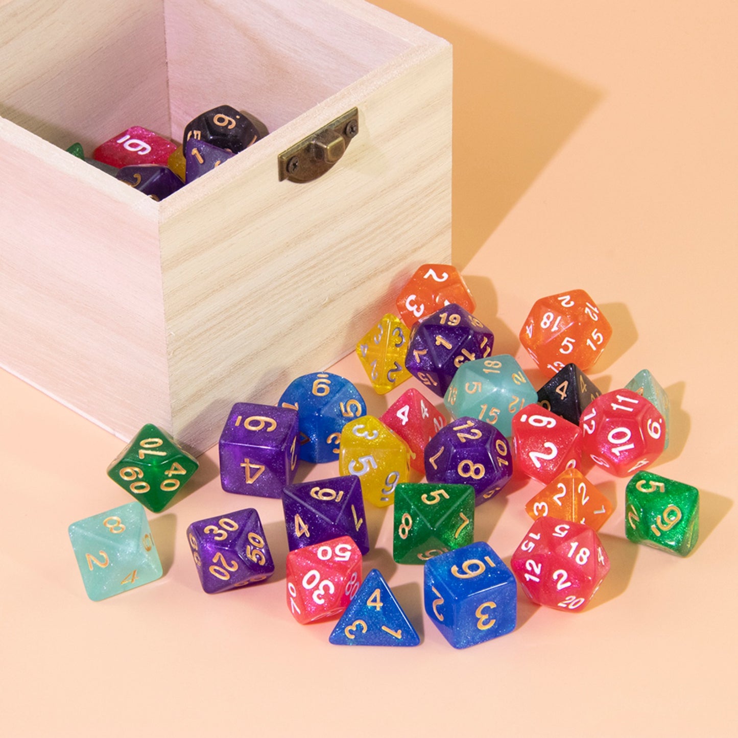 Polyhedral Dice with Glitter 7pcs DND Digital Dice Set for Tabletop Board Game DND RPG COC Game Accessories