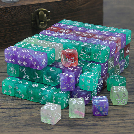 D6 Dice Set 10pcs 16mm Love Heart/leaf/flower/diamond Patterns Game Dice for Board Game, Math Teaching