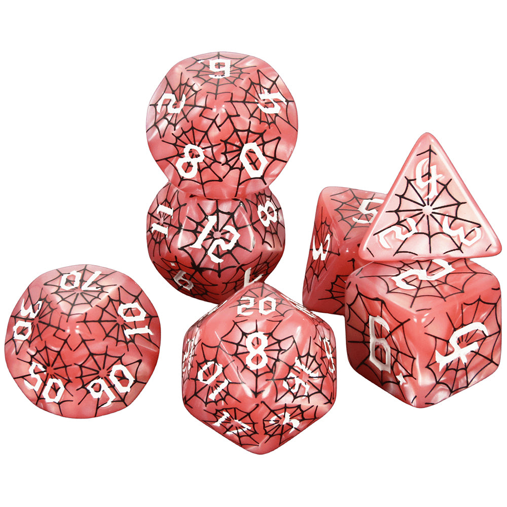 DND Dice Set - 7pcs Board Game Dice with Black Spider Web Pattern D4-D20 for DND Role Playing Game Entertainment Tabletop Game