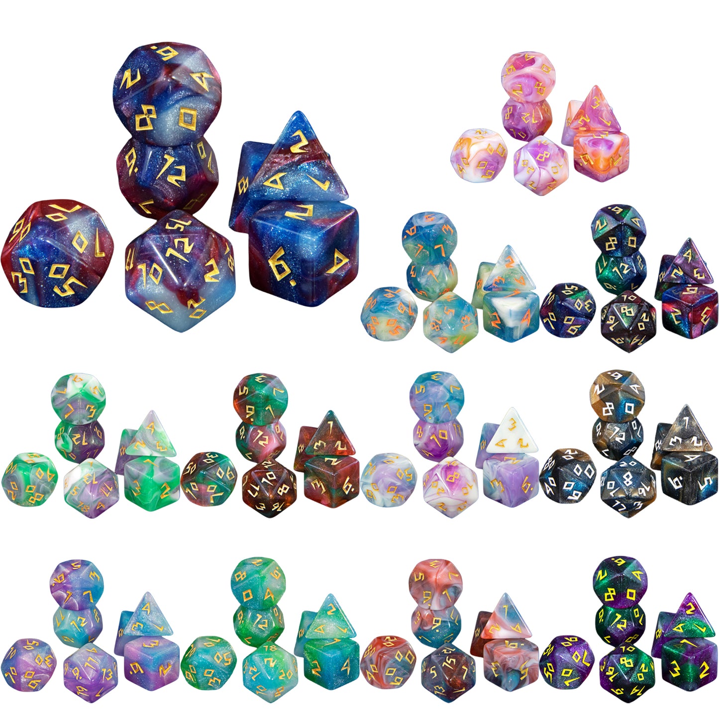 DND Dice Set Acrylic Polyhedral Dice 7 Pieces Mixed Colour Glitter Games Dice for RPG DND Board Game Accessories