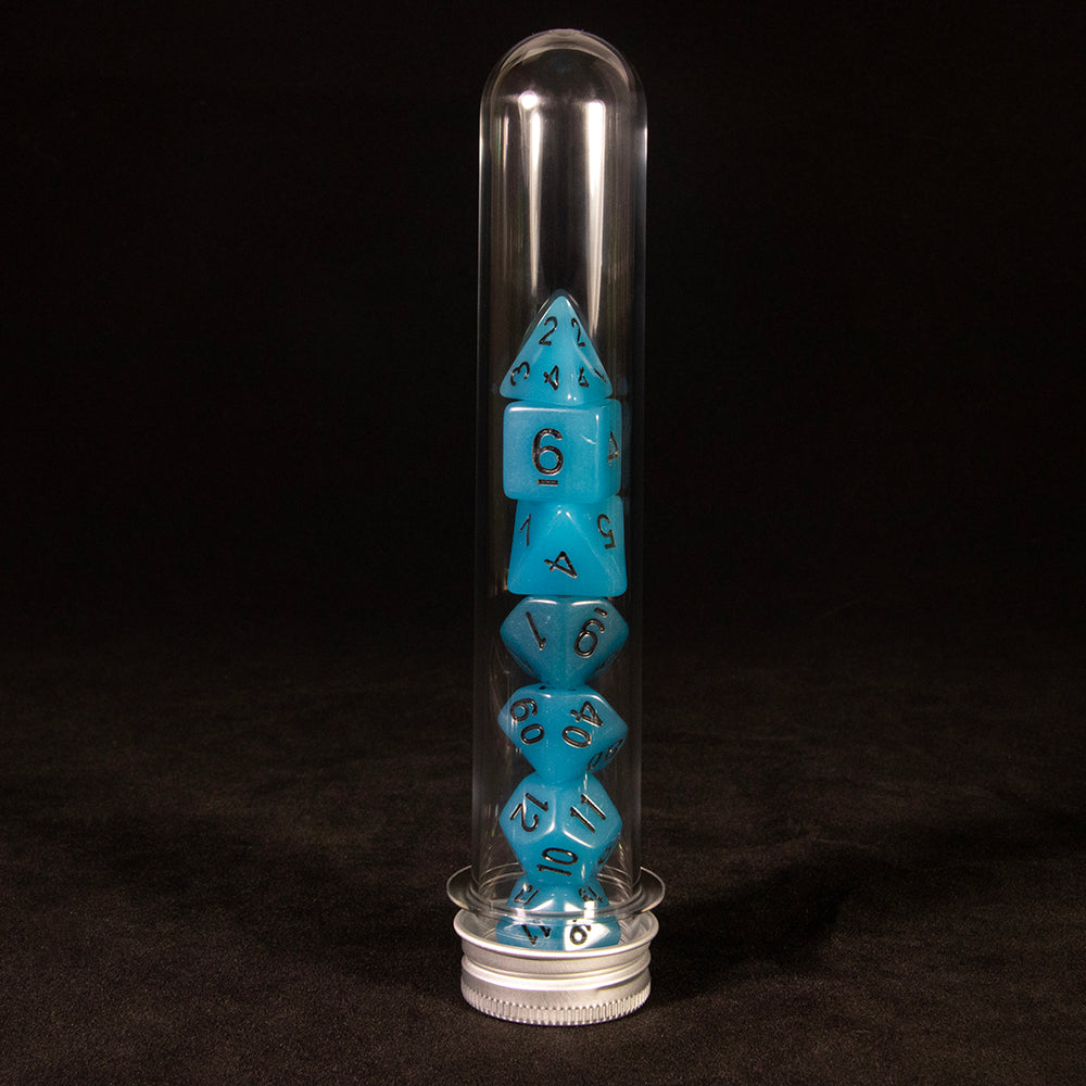 Glowing Dice Polyhedral Dice RPG DND Dice Set 7piece Luminous Dice with Tube for D&D Tabletop Role-Playing Games Party Supplies