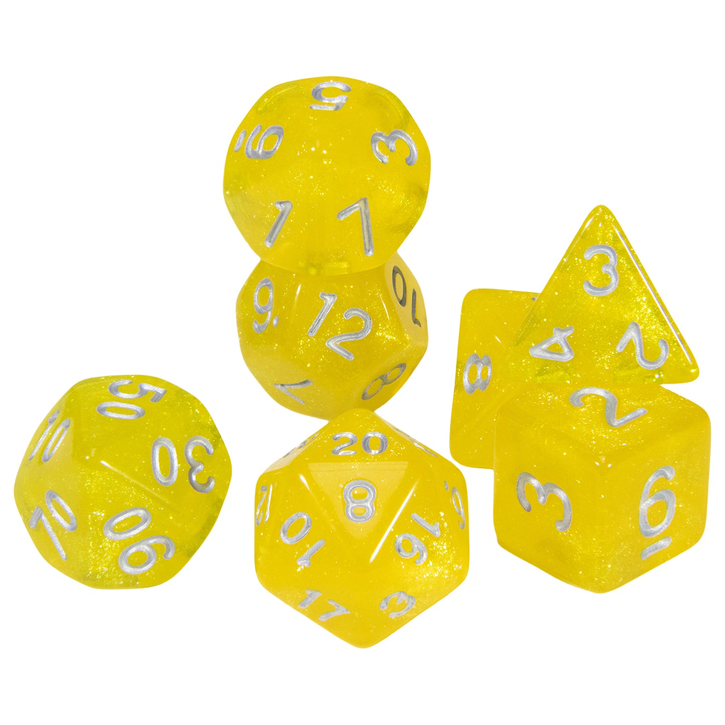 Polyhedral Dice with Glitter 7pcs DND Digital Dice Set for Tabletop Board Game DND RPG COC Game Accessories