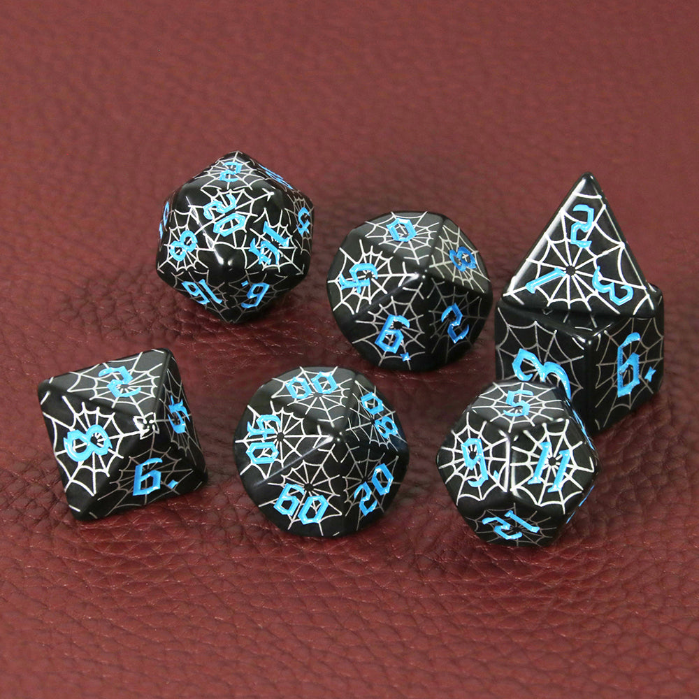 Board Game Dice - 7pcs Polyhrdral Dice D4-D20 Digital Dice with Silver Spider Web Pattern for DND TRPG Board Game Accessories, Perfect Gift DND Enthusiast