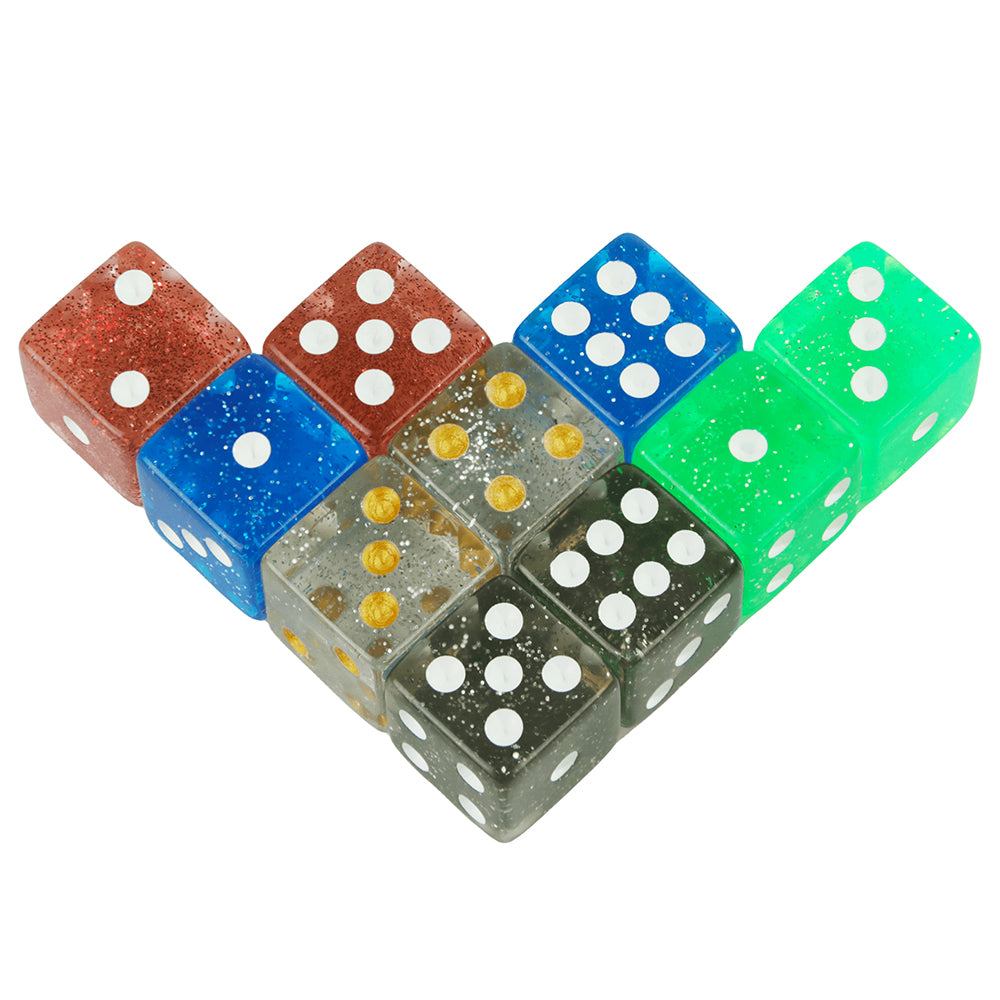 16mm Dice Set for Tabletop Games, 10pcs  6 Sided Dice, Transparent Glitter Effect, Acrylic Square-Corner Dice for Board Games DND TRPG