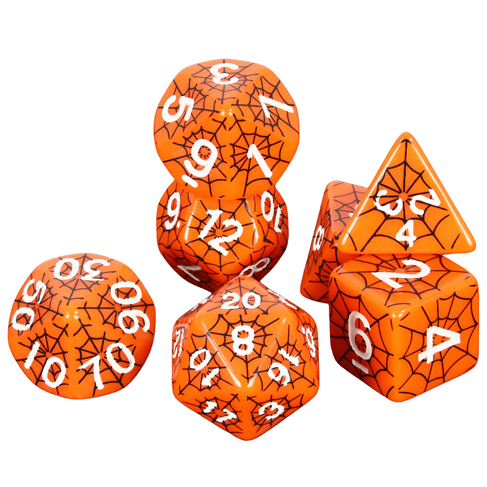 DND Dice Set - 7pcs Board Game Dice with Black Spider Web Pattern D4-D20 for DND Role Playing Game Entertainment Tabletop Game