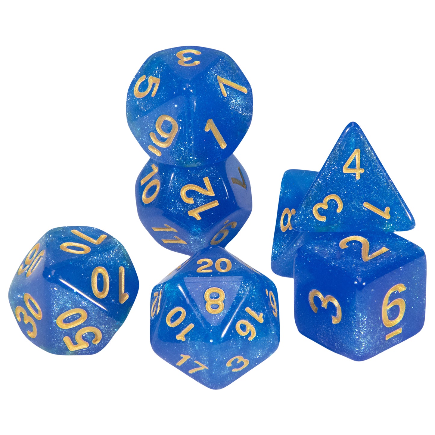 Polyhedral Dice with Glitter 7pcs DND Digital Dice Set for Tabletop Board Game DND RPG COC Game Accessories