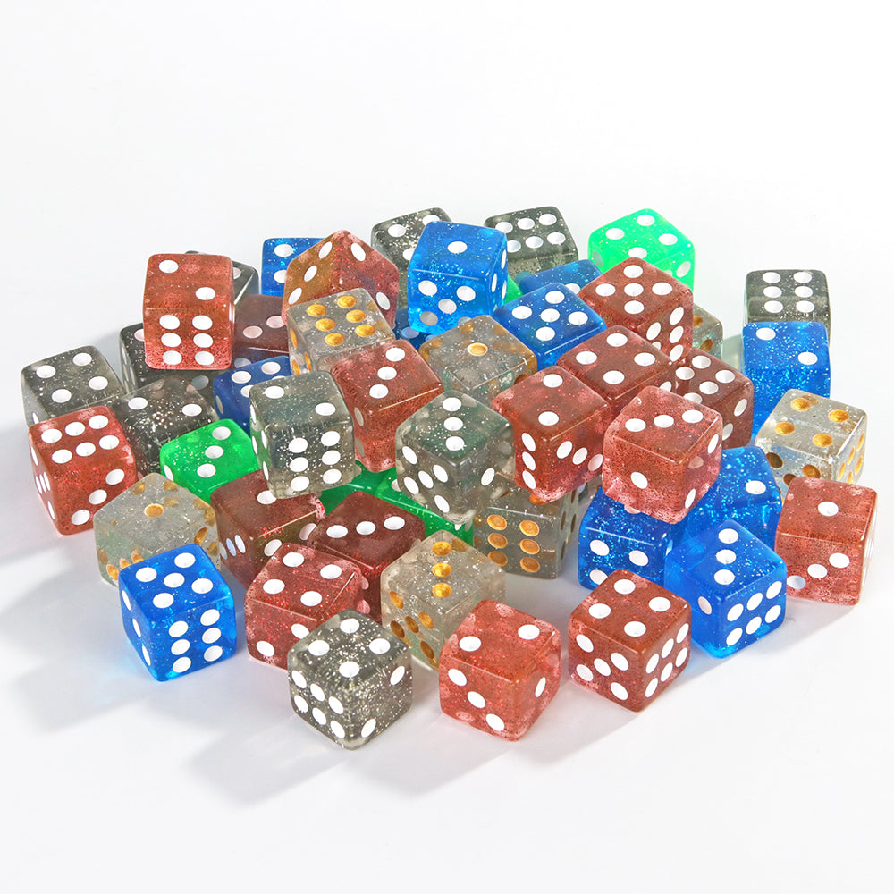 16mm Dice Set for Tabletop Games, 10pcs  6 Sided Dice, Transparent Glitter Effect, Acrylic Square-Corner Dice for Board Games DND TRPG