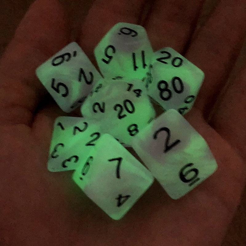 7-Piece Glow-in-the-Dark Polyhedral Dice Set for Board Game DND TRPG