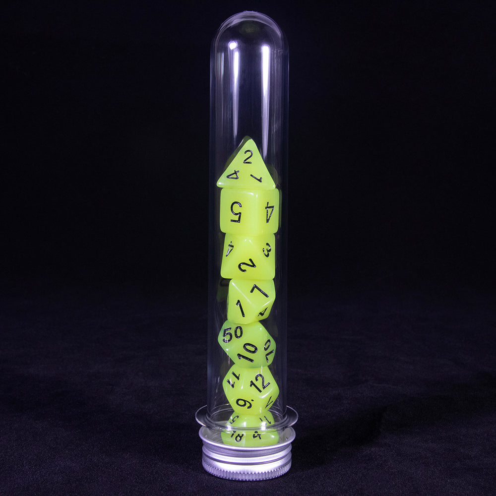 Glowing Dice Polyhedral Dice RPG DND Dice Set 7piece Luminous Dice with Tube for D&D Tabletop Role-Playing Games Party Supplies