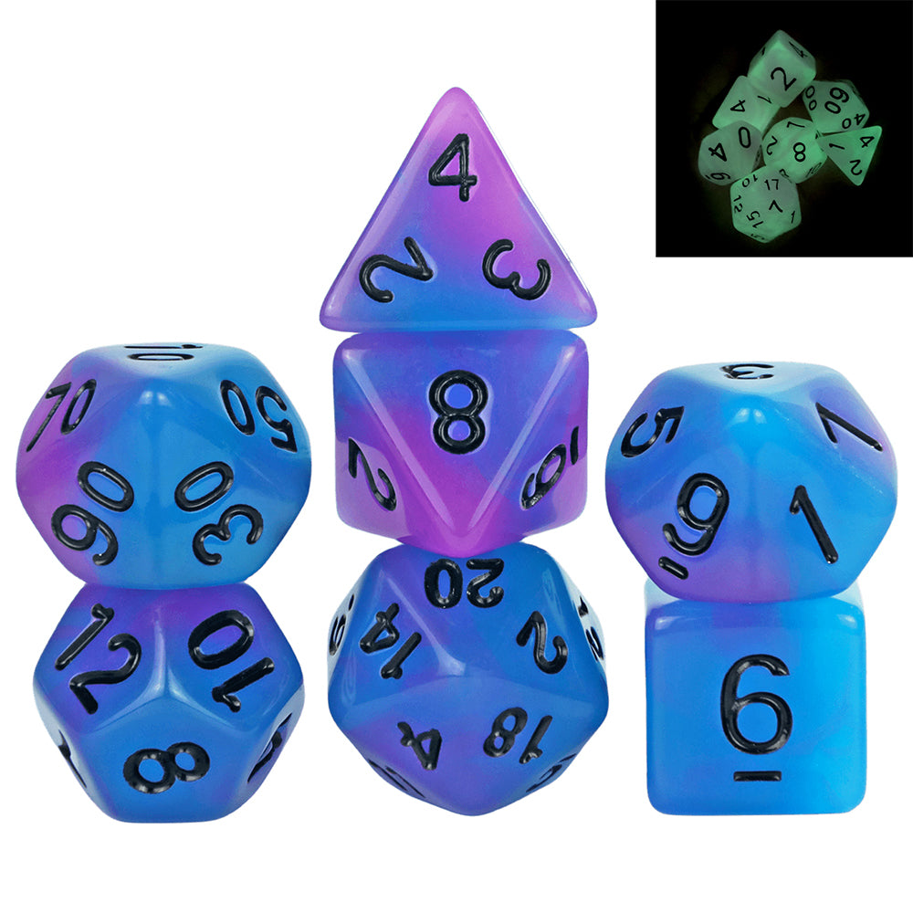7-Piece Glow-in-the-Dark Polyhedral Dice Set for Board Game DND TRPG