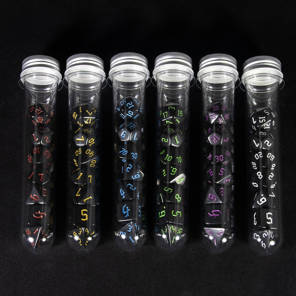Opaque Dice Set 7pcs Game Black Dice Polyhedral Dice Set for Entertainment Toys & Games Accessories 7pcs - D4 D6 D8 D10 D00 D12 D20 with Tube