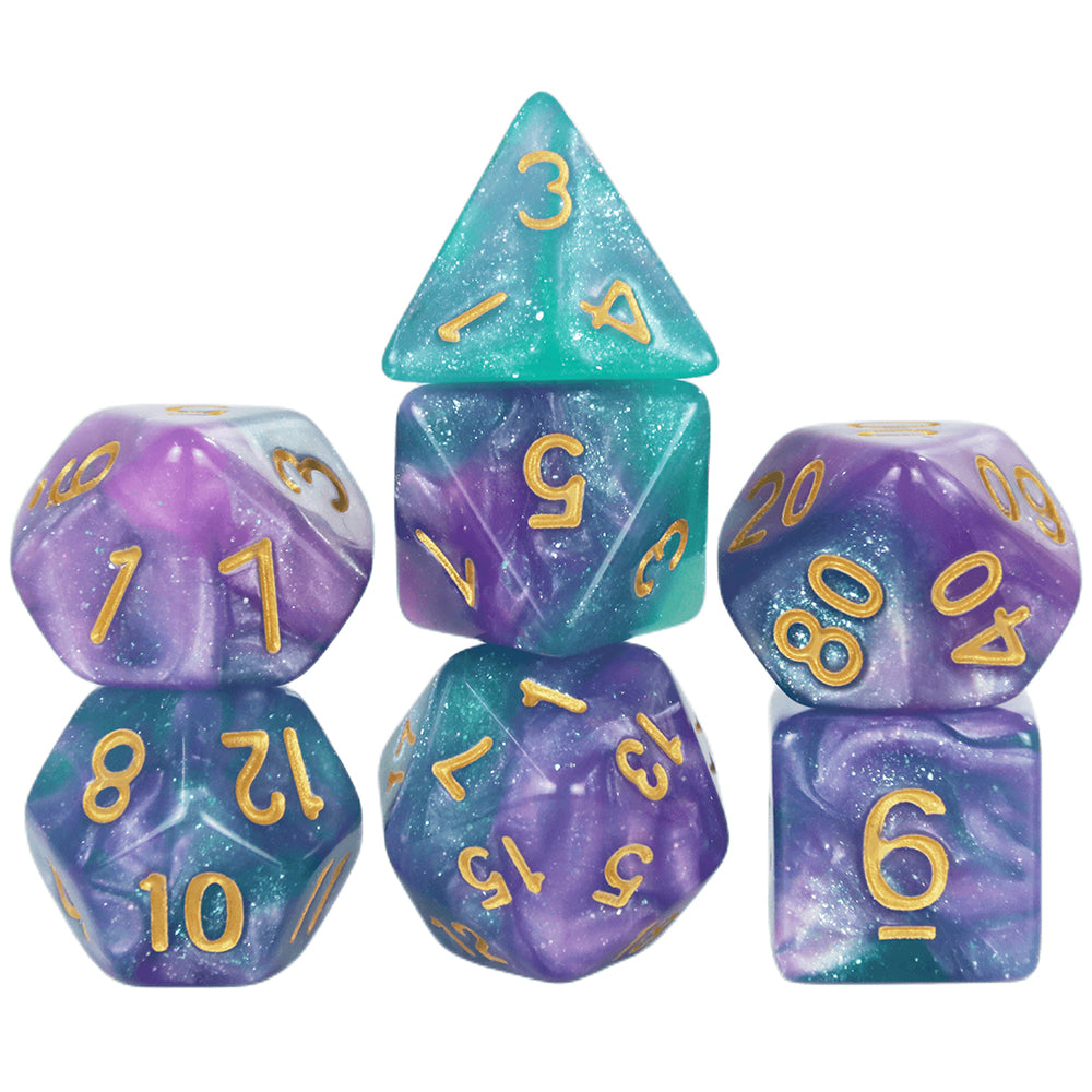 Colorful Galaxy Themed Polyhedral Dice Set D4-D20 for Entertainment Tabletop Games Party Games
