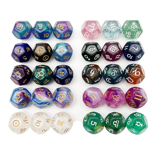 3pcs D12 Astrology Dice for Constellation Divination Leisure and Entertainment Supplies for Party Game Role Playing Game
