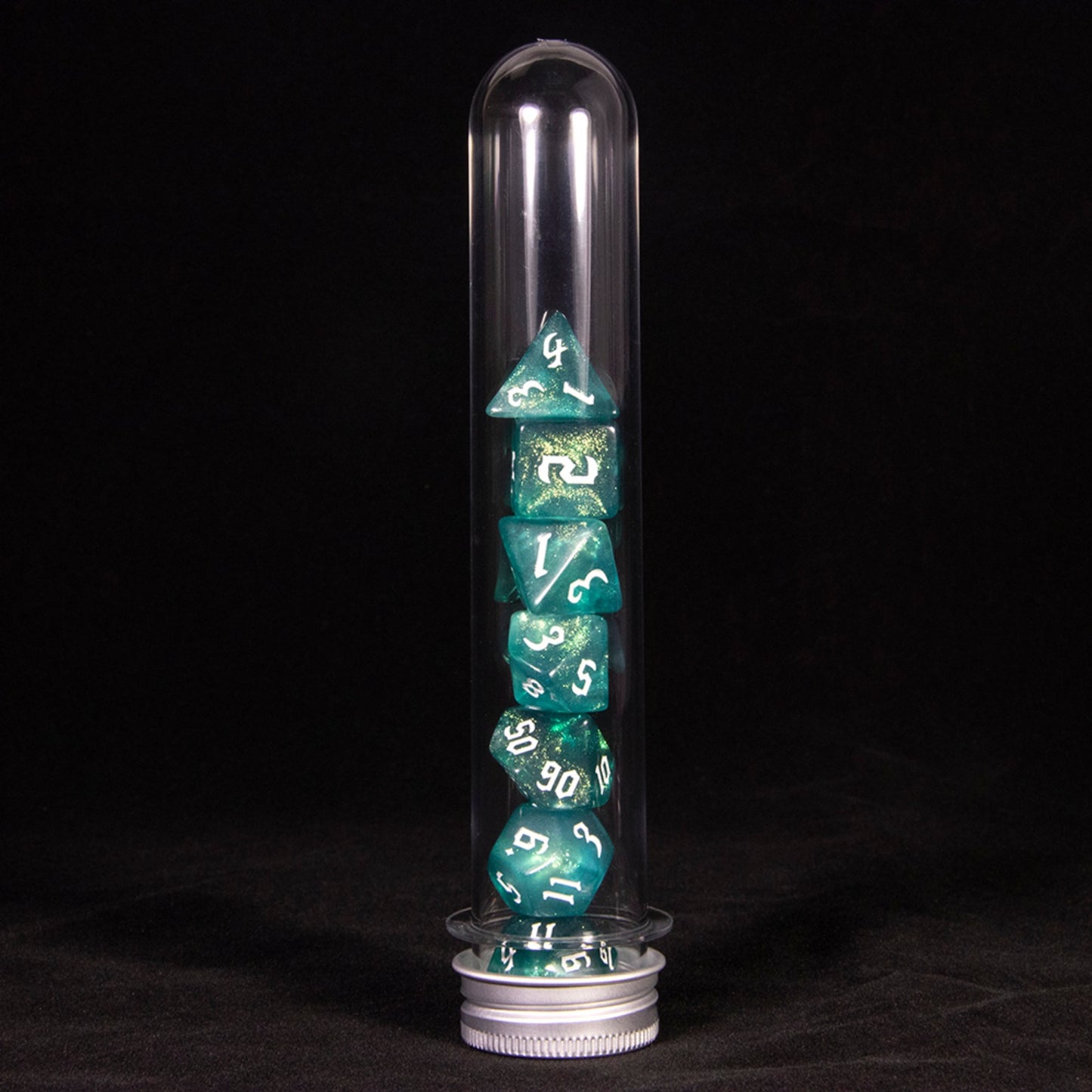 DND Polyhedral Dice Set 7-Pieces Glitter Game Dice with Tube for D&D RPG Role Playing Table Games Accessories