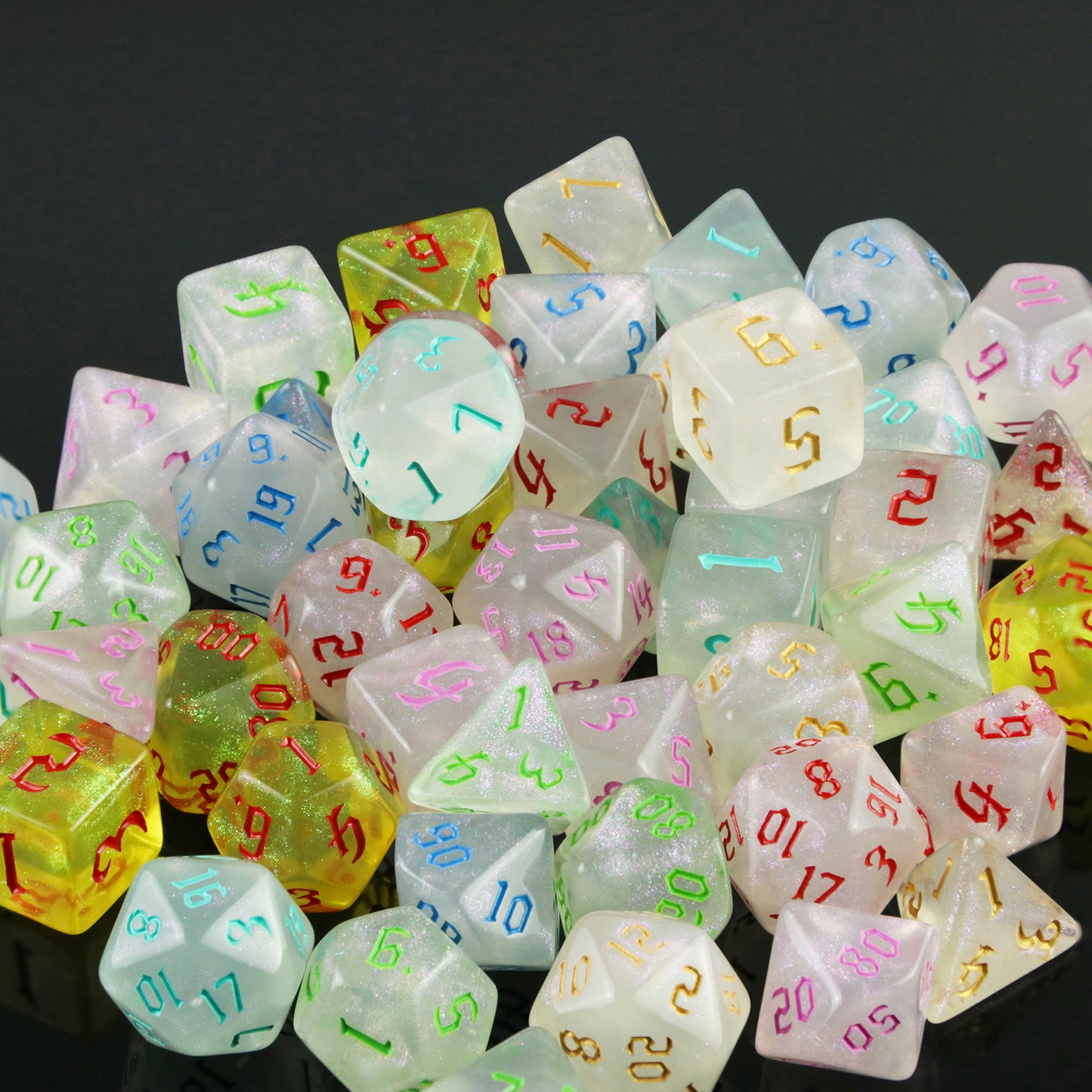 DND Dice Set - 7pcs Polyhedral Game Dice with Glitter Effect for Role Playing, Table Games